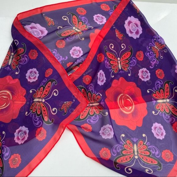 Anna Sui Silk Scarf Butterflies and Roses - Picture 1 of 5